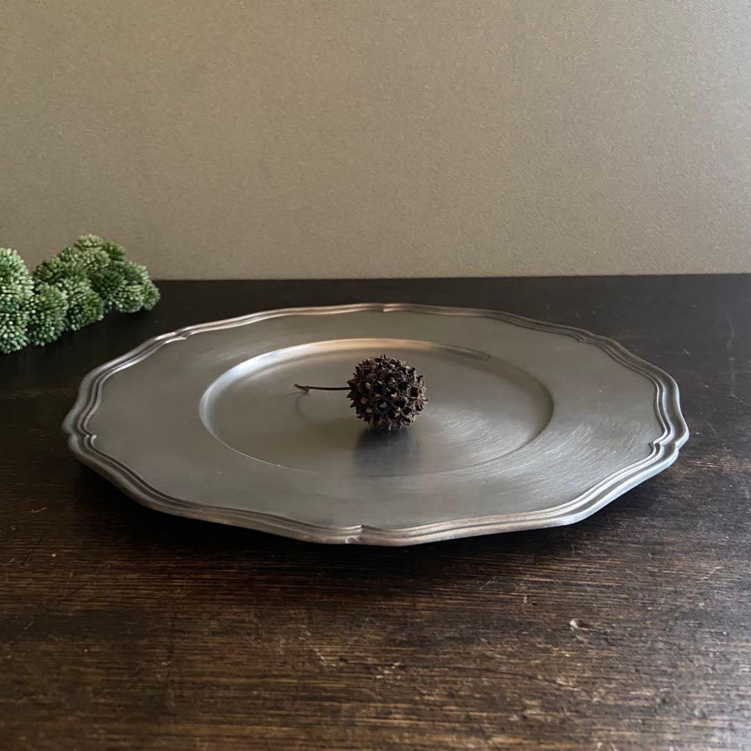 アンティーク　花リムプレート　真鍮製　デッドストック　ブロカント