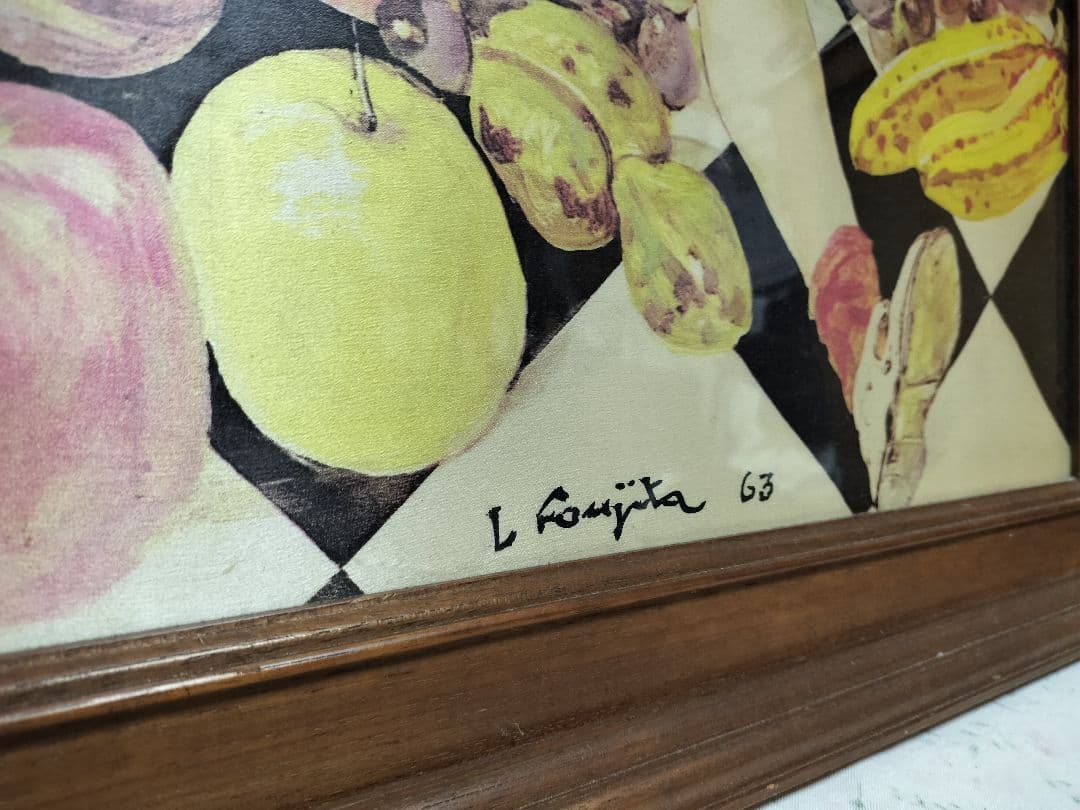 ◇ 藤田嗣治 「果物と少女」 シルクスカーフ 額/古径