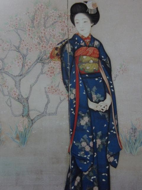 柿内青葉、【十六の春】、希少な額装用画集より、新品額装付、状態良好