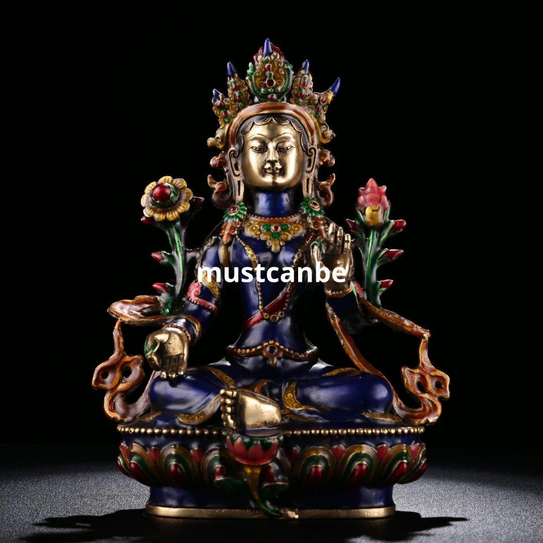 銅制 撚糸琺瑯景泰藍蔵緑度母仏仏像 仏堂供養 禅意茶室 装飾品 工芸品 置物