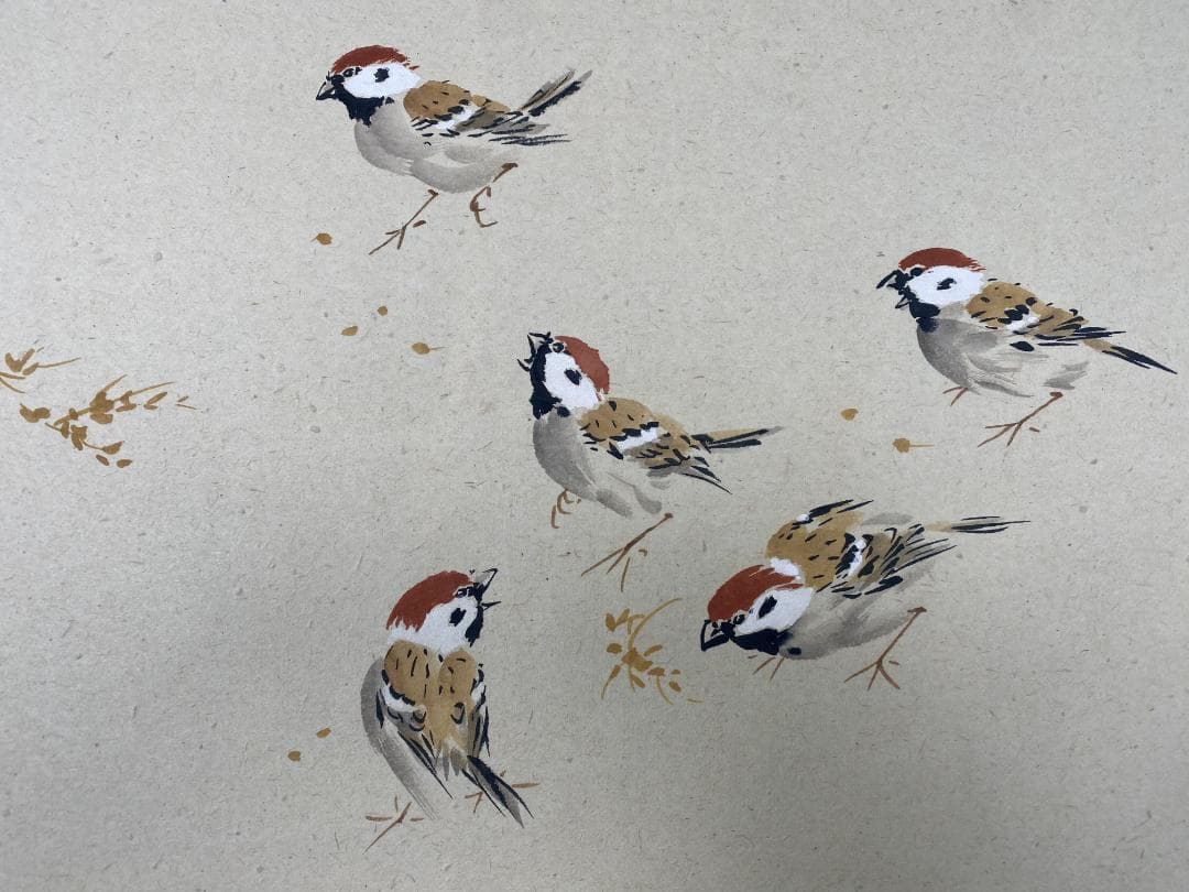 も*る様 三輪珪山【真作】『落穂に雀』花鳥図 岐阜 馬専門画家 中国 掛軸241