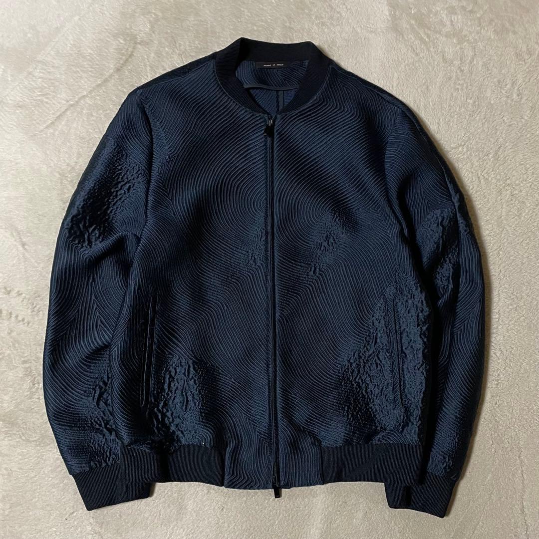専用エンポリオアルマーニ 波状エンボス ボンバージャケット 48/L美品シルク混