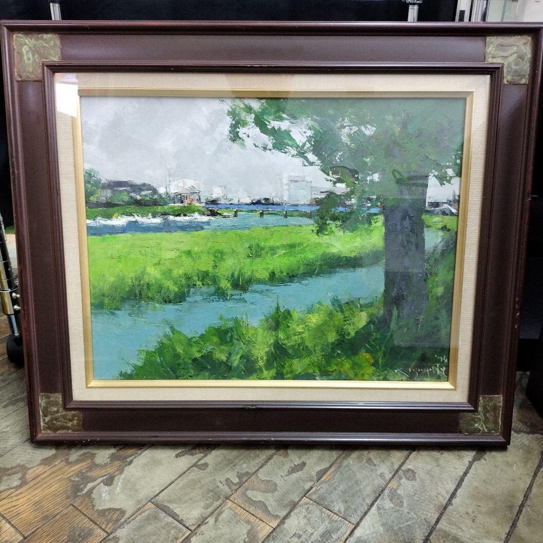 五十畑勝吉　羽咋川　油絵　油彩画