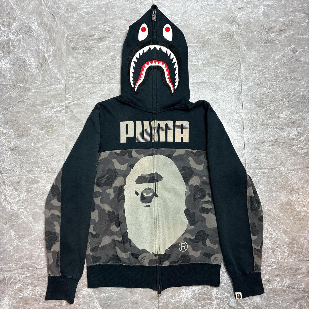 希少 APE PUMA シャークパーカー フーディー カモ 迷彩 XS ブラック