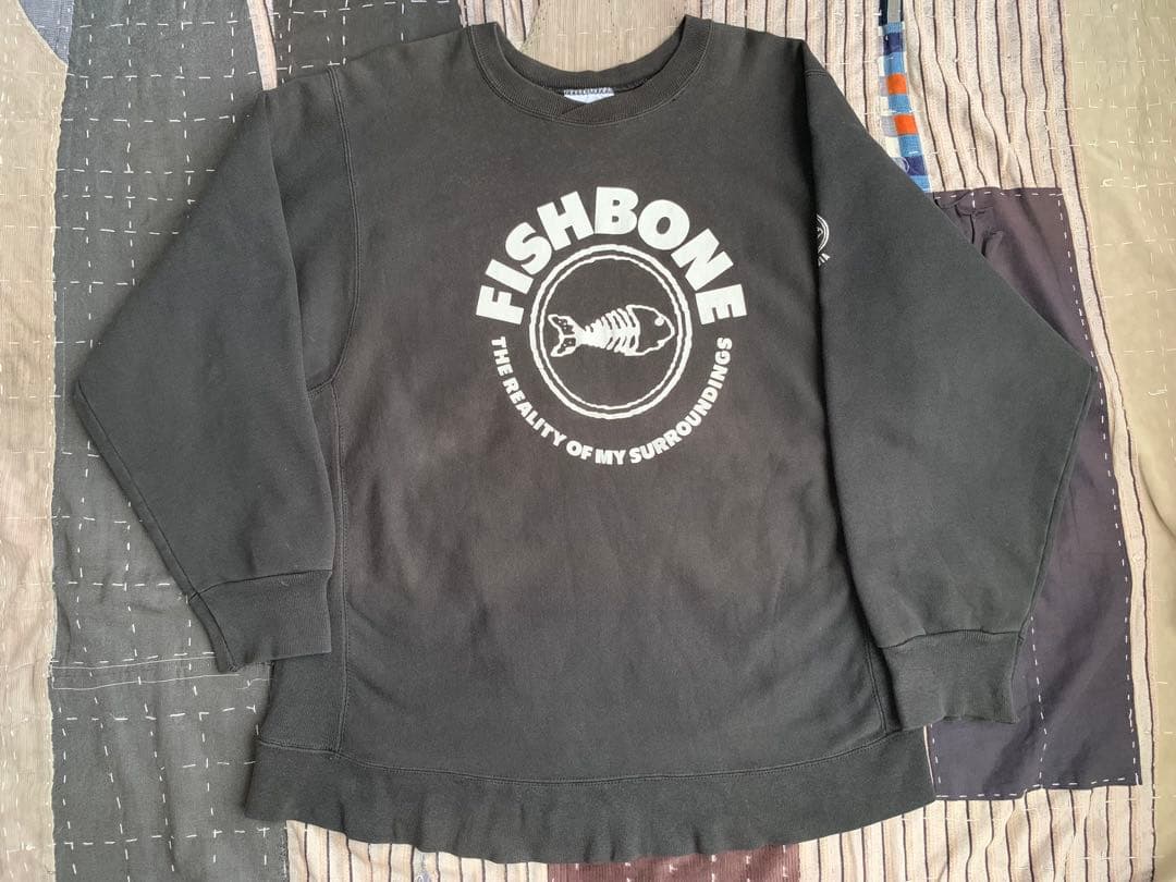 希少 90s XL FISHBONE vtg スウェット ブラック リバース 黒