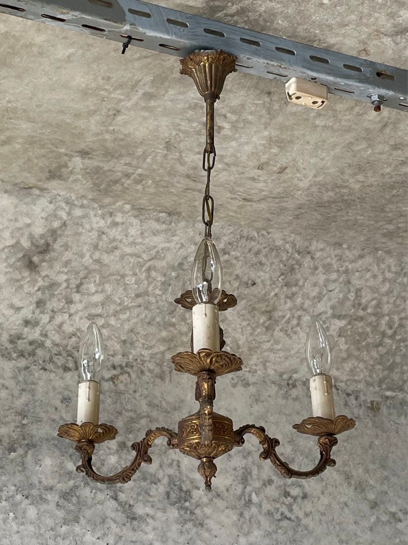 27. フランス アンティーク シャンデリア 3灯 キャンドル ライト 吊り下げ