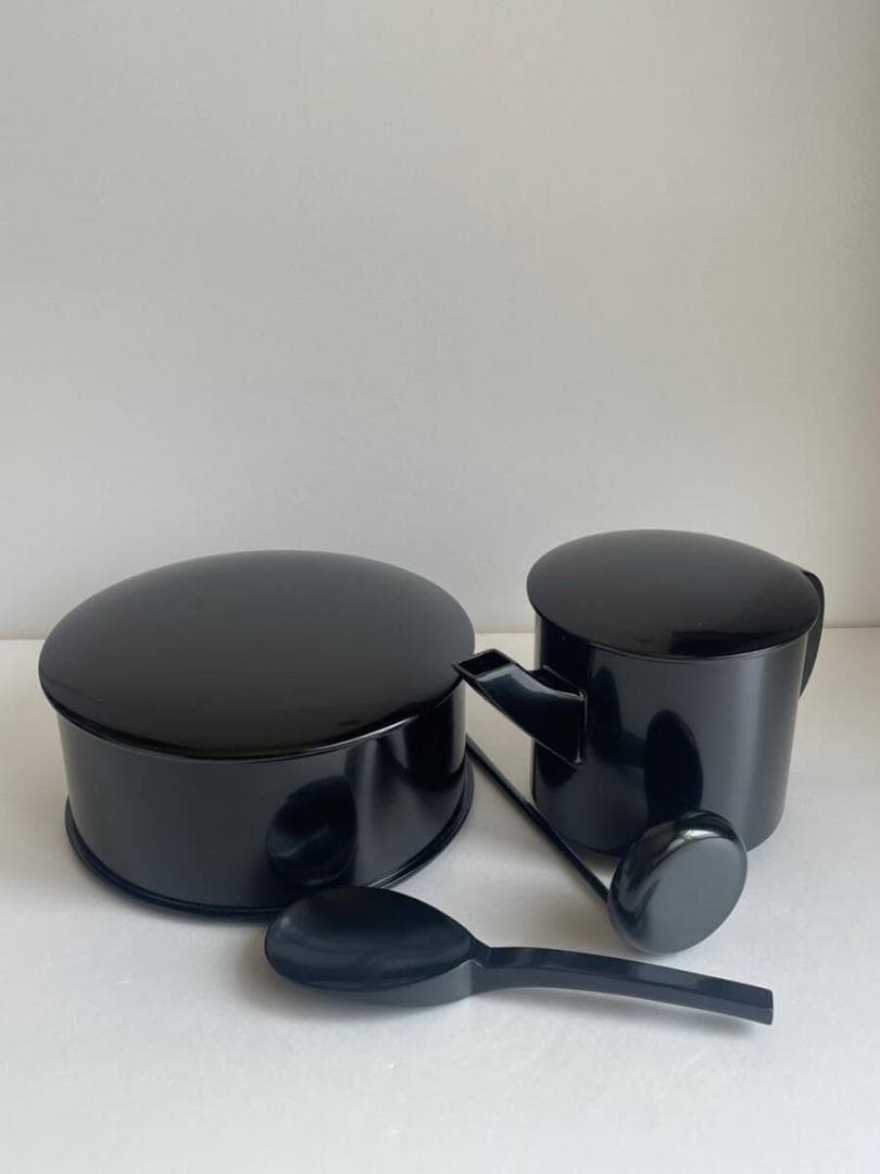 美品 輪島塗 木製漆器四点 飯器・杓子・湯斗・湯の子掬い 20 黒塗 真塗