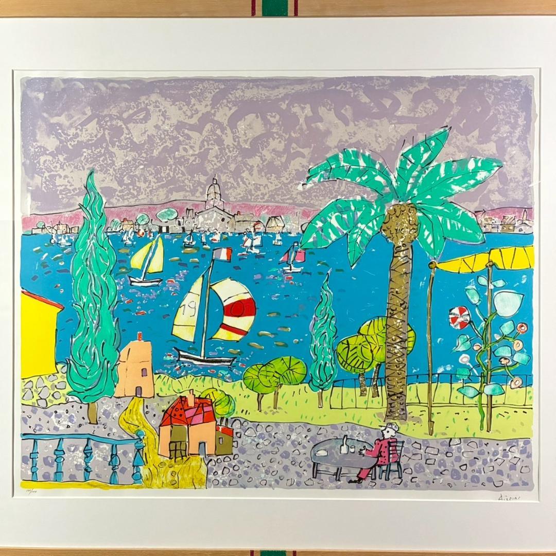 美品 ポール・アイズピリ「ボーバロンの眺め」大作リトグラフ サイン入 可愛い額装