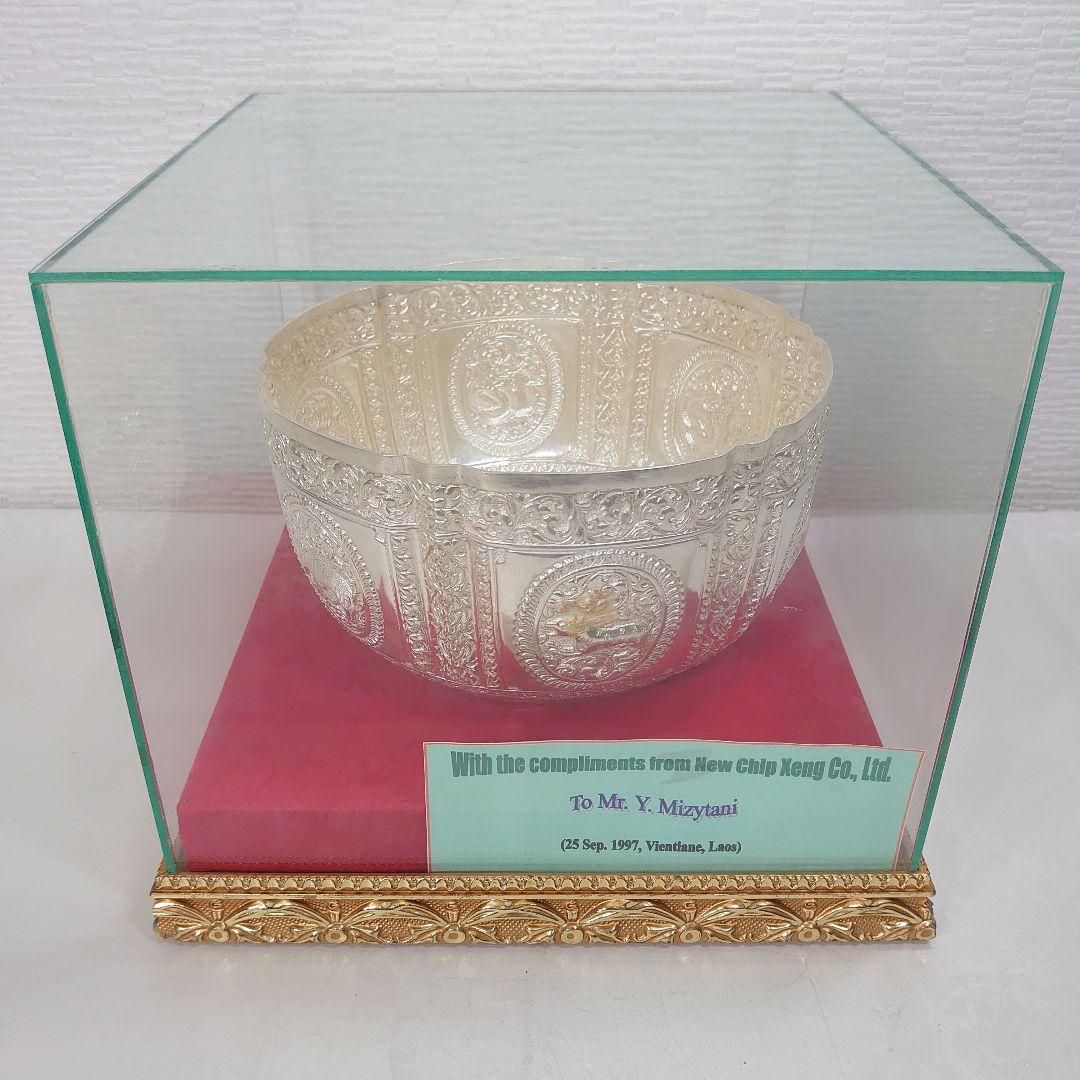 ケ*ン様 銀杯 銀細工 銀製ボウル 直径約21cm ラオス 1997年 ガラスケ