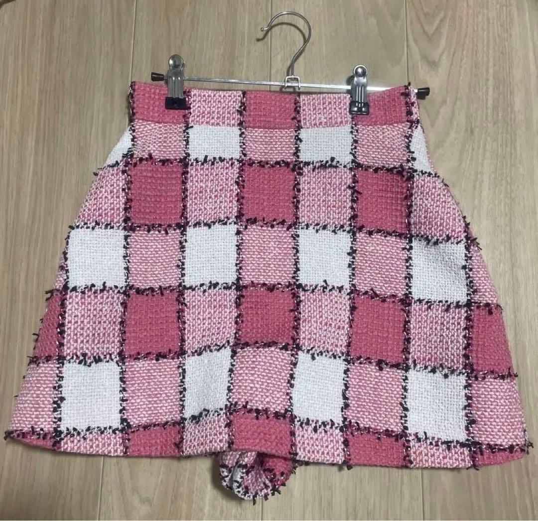 シェリエsheller ギンガムツイードキュロットパンツ ピンク S 新品未使用