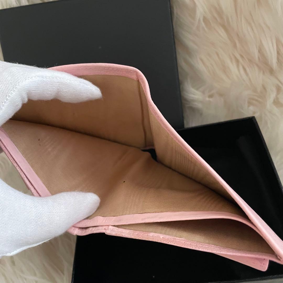 希少 シャネル キャビアスキン デカココ 二つ折り財布 ピンク CHANEL