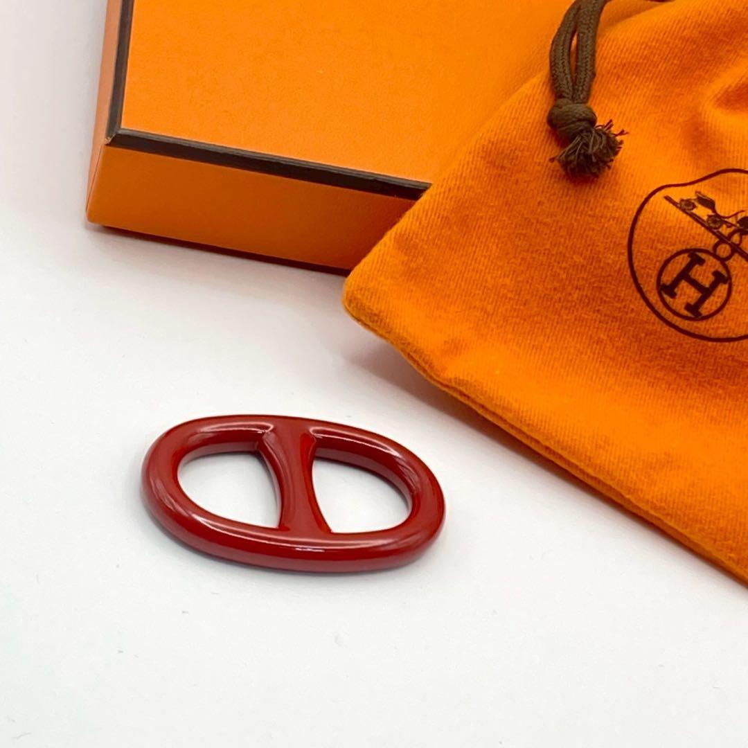 【美品】エルメス　シェーヌダンクル　スカーフリング　稀少色　レッド　ロゴ刻印