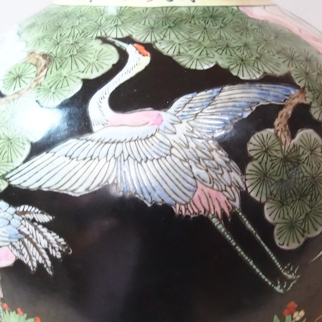 【時代の美品】中国古玩 大清同治年製 花瓶 一対/2個 雲松鶴図 壺/つぼ/花器