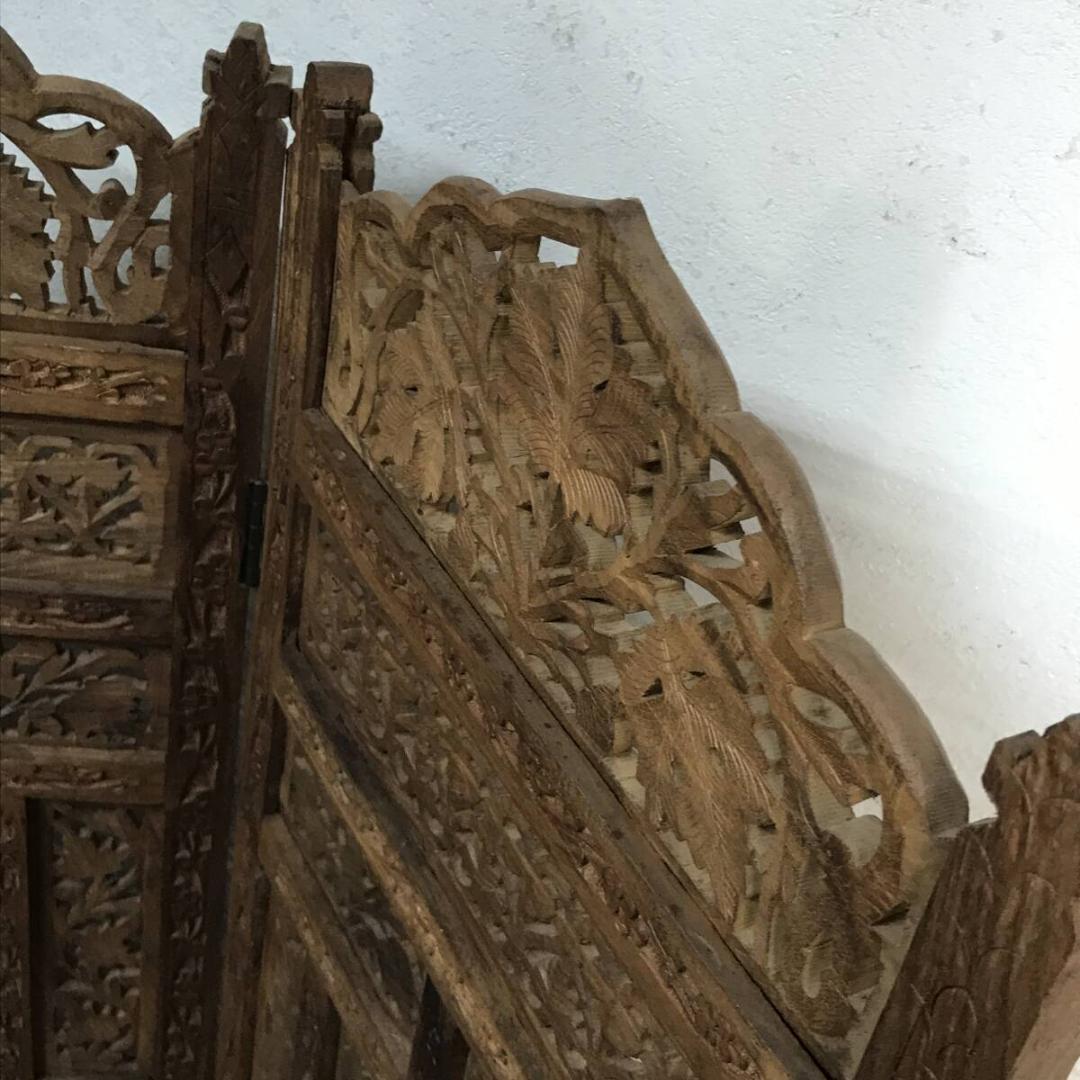 アジアン家具 4連パーテーション 透かし彫り 衝立 間仕切り 彫刻