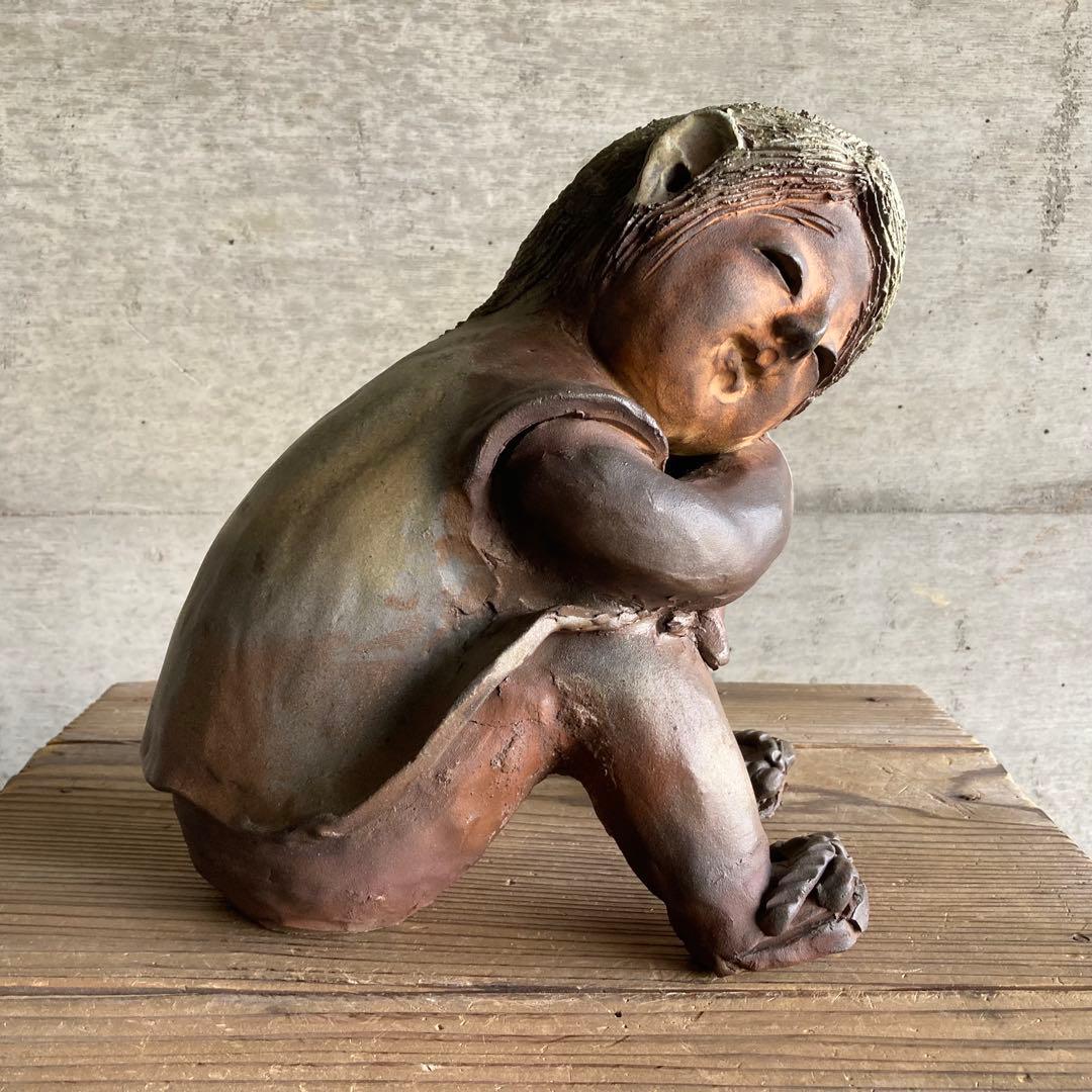 わらべ 童子 子供 像 陶器 陶芸 彫刻 置物 工芸品 和風 オブジェ レトロ