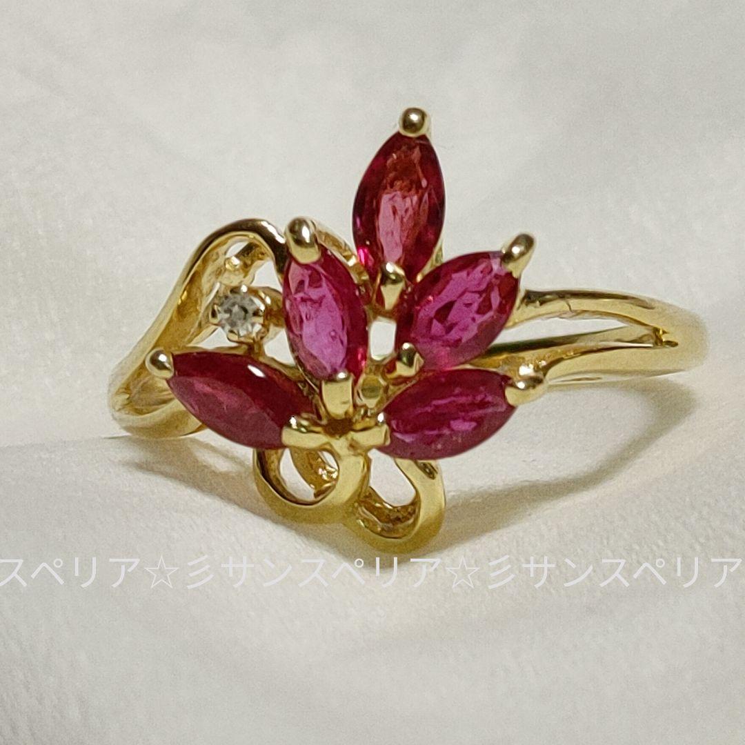 K18 ルビー0.89ctクラスターデザインリング