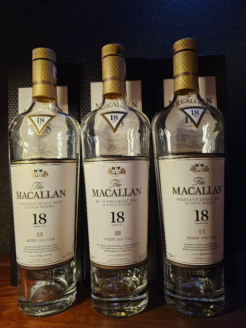 The Macallan 18年シングルモルトウイスキー 空瓶　空箱　3本セット