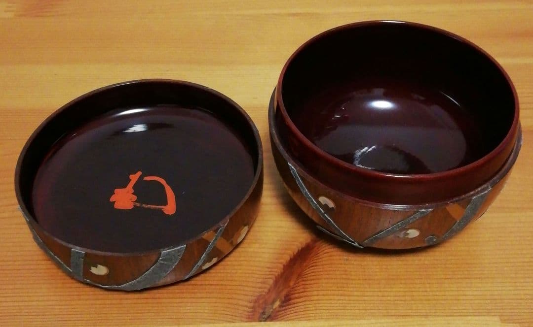 書付有　信斎作　塊木　梅捻　螺鈿　棗　共箱　仕服付　茶道具