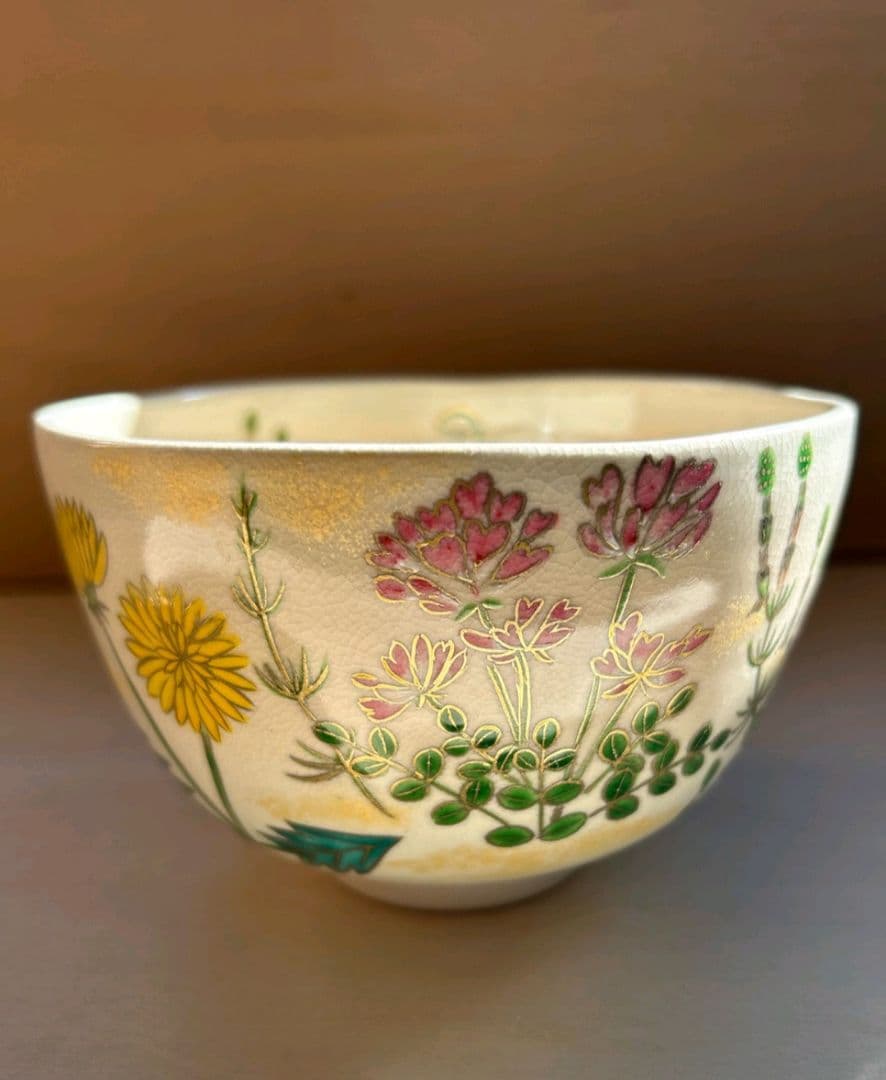色絵 春の野 抹茶茶碗