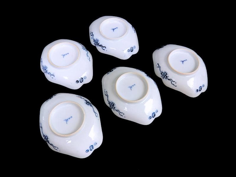 平戸　伊万里　染付　山水紋の図　菱形変形皿　５客　D272AS-fbqc