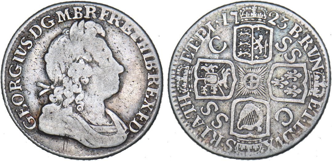 1723年 SSC イギリス 1シリング銀貨・アンティーク 