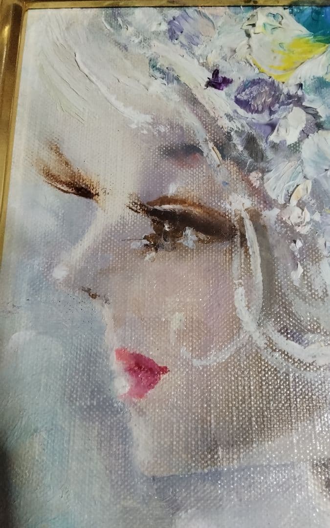 鶴岡義雄　真作油彩キャンバス0号額少し欠け号60万号190万絵18cm14cm