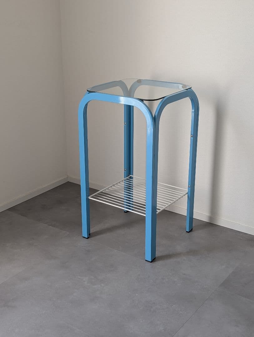 80's-90's レトロ スチールフレーム ガラステーブル ファンシー モダン