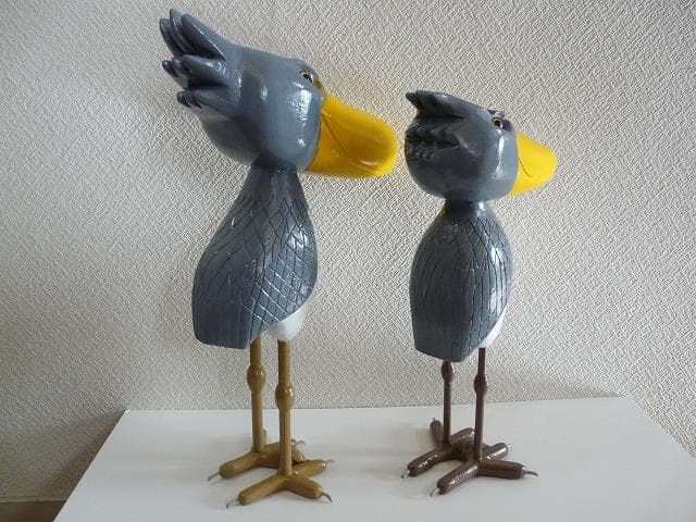 木彫り　置物　ハシビロコウ_ペア