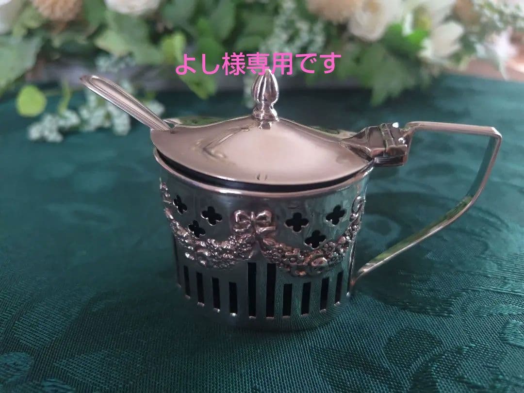 純銀　リボンとガーランドのマスタードポット（スプーン付き）