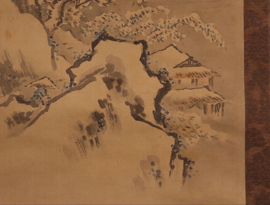 【模写】日本画 狩野素川(章信) 寿老人 山水 三幅対 絹本 掛軸 MA446