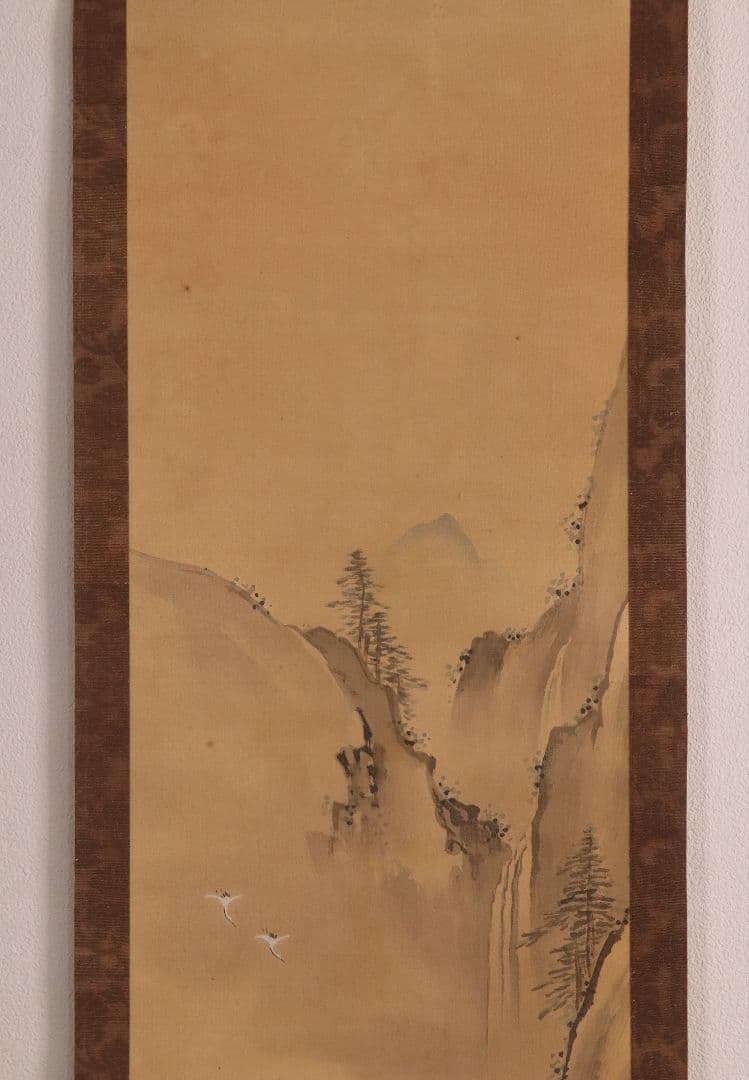 【模写】日本画 狩野素川(章信) 寿老人 山水 三幅対 絹本 掛軸 MA446