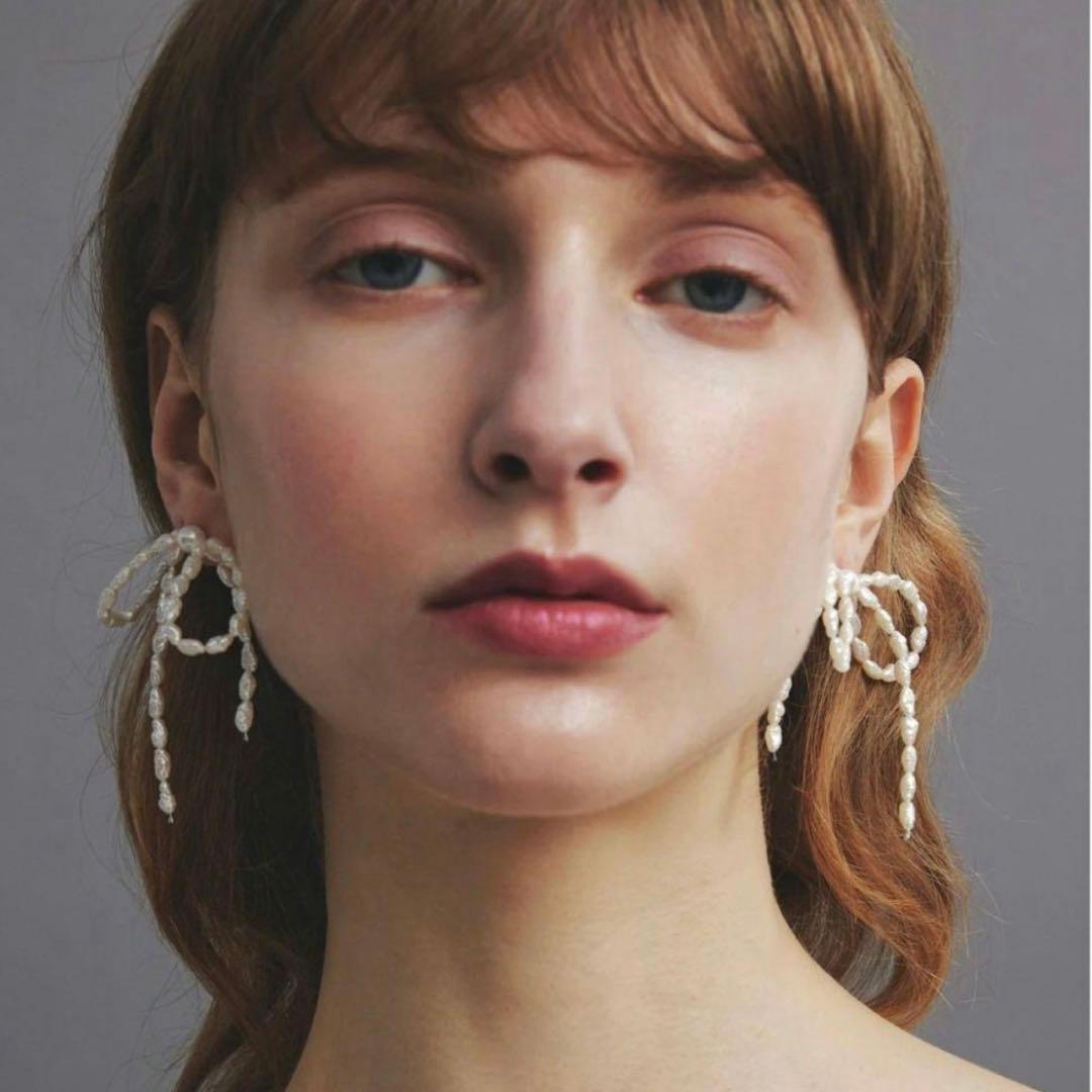 ルボンボン✨les bon bon リボン型パールピアス　ボウパール　10K