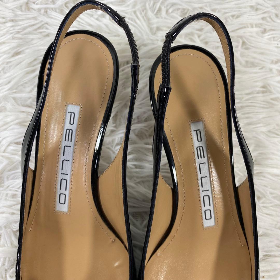 美品 ペリーコ PELLICO バックストラップミュール 22cm エナメル 黒