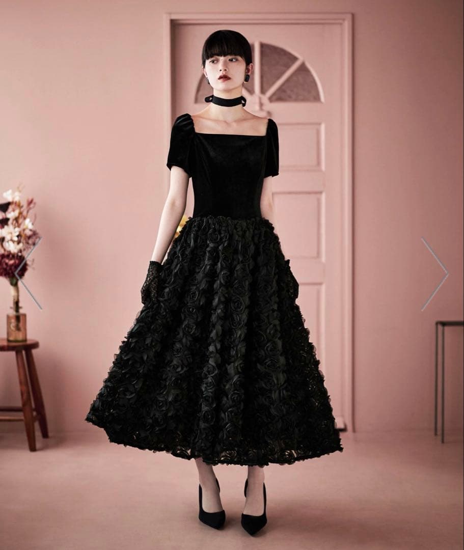 ♡etlle.ベロアロゼットフレアドレス♡