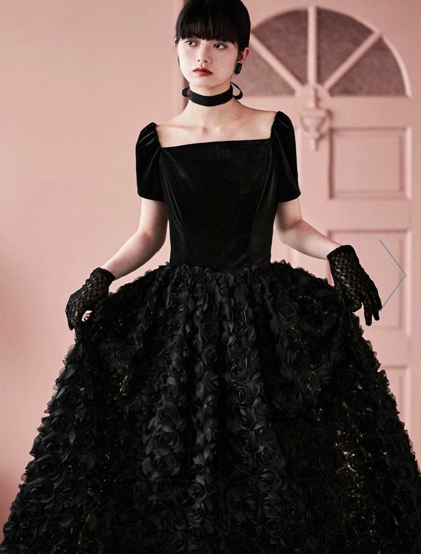 ♡etlle.ベロアロゼットフレアドレス♡