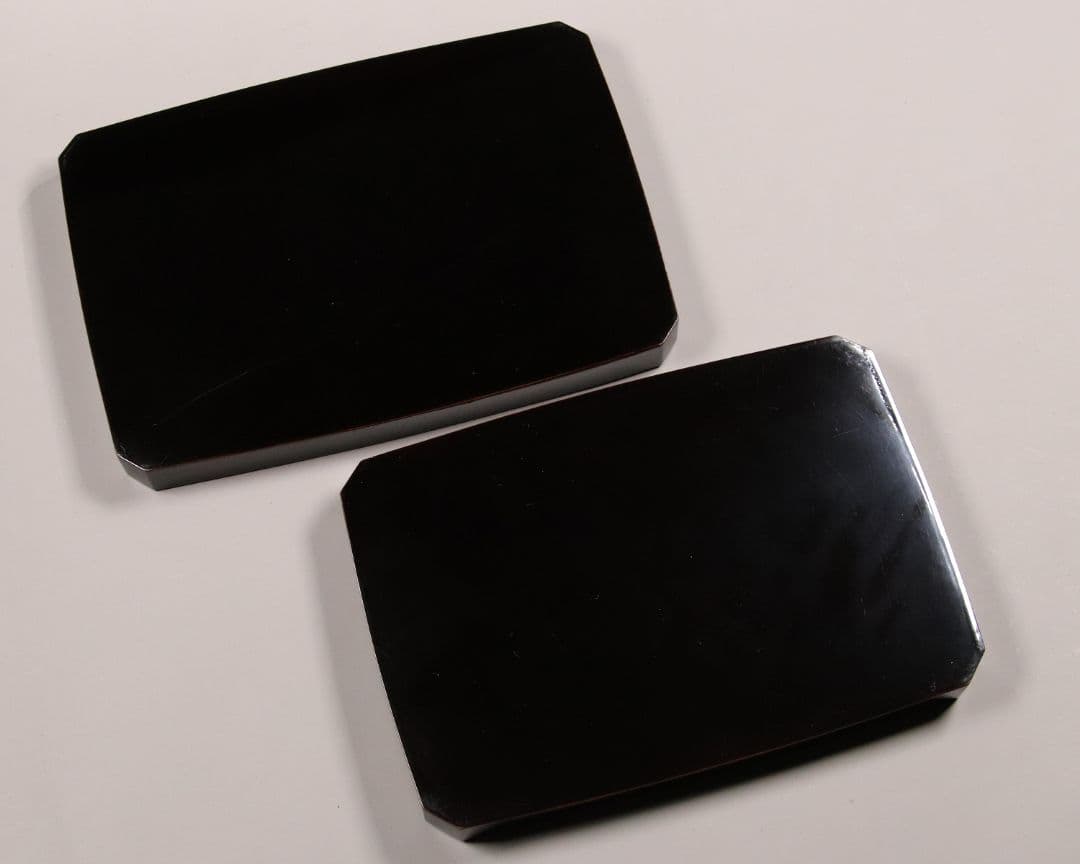 MA6 木製漆器 草花金蒔絵 黒塗 長方盆 大小一組 木箱入 切金 梨地 菊