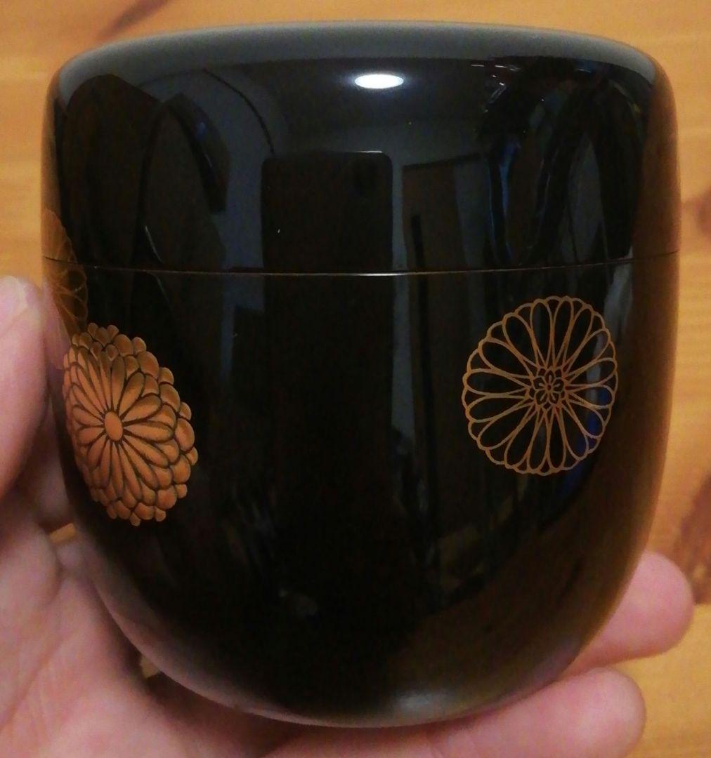 前端春斎作　粒菊　蒔絵　内銀　棗　共箱　茶道具