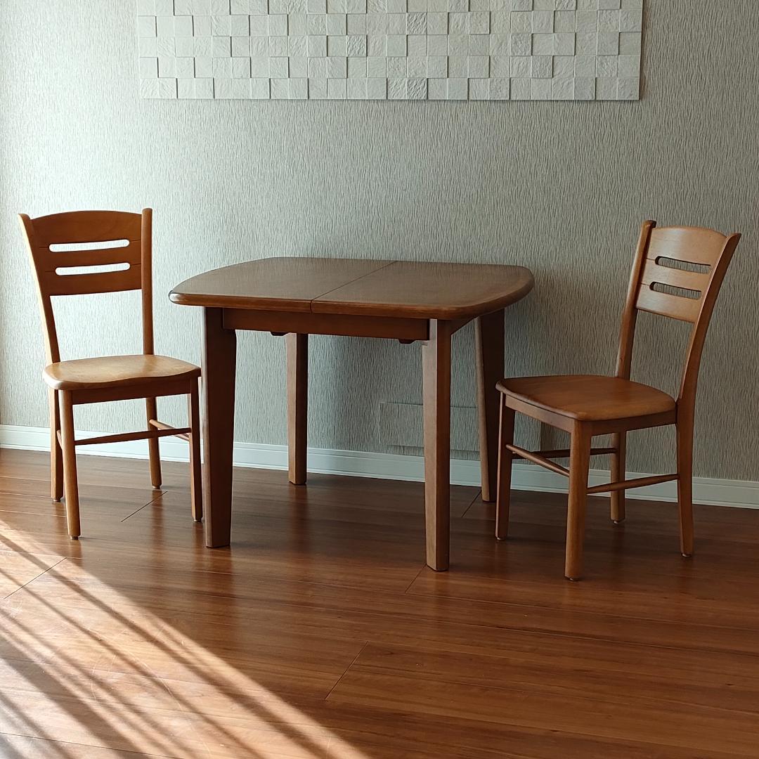 マルニ木工　伸長式　ダイニングテーブルセット　椅子2脚付き