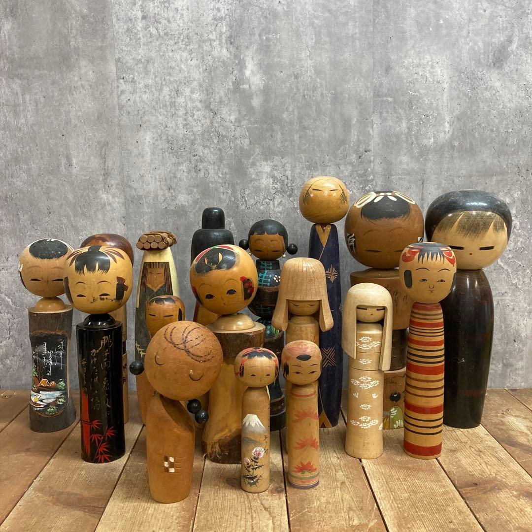 D-3 【希少・まとめ売り】アンティーク こけし 16体セット 伝統工芸 創作