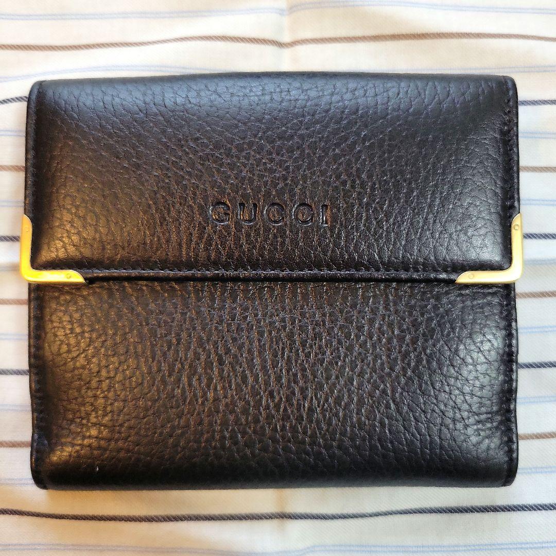 GUCCI グッチ ブラックレザー 二つ折り財布 レザーウォレット
