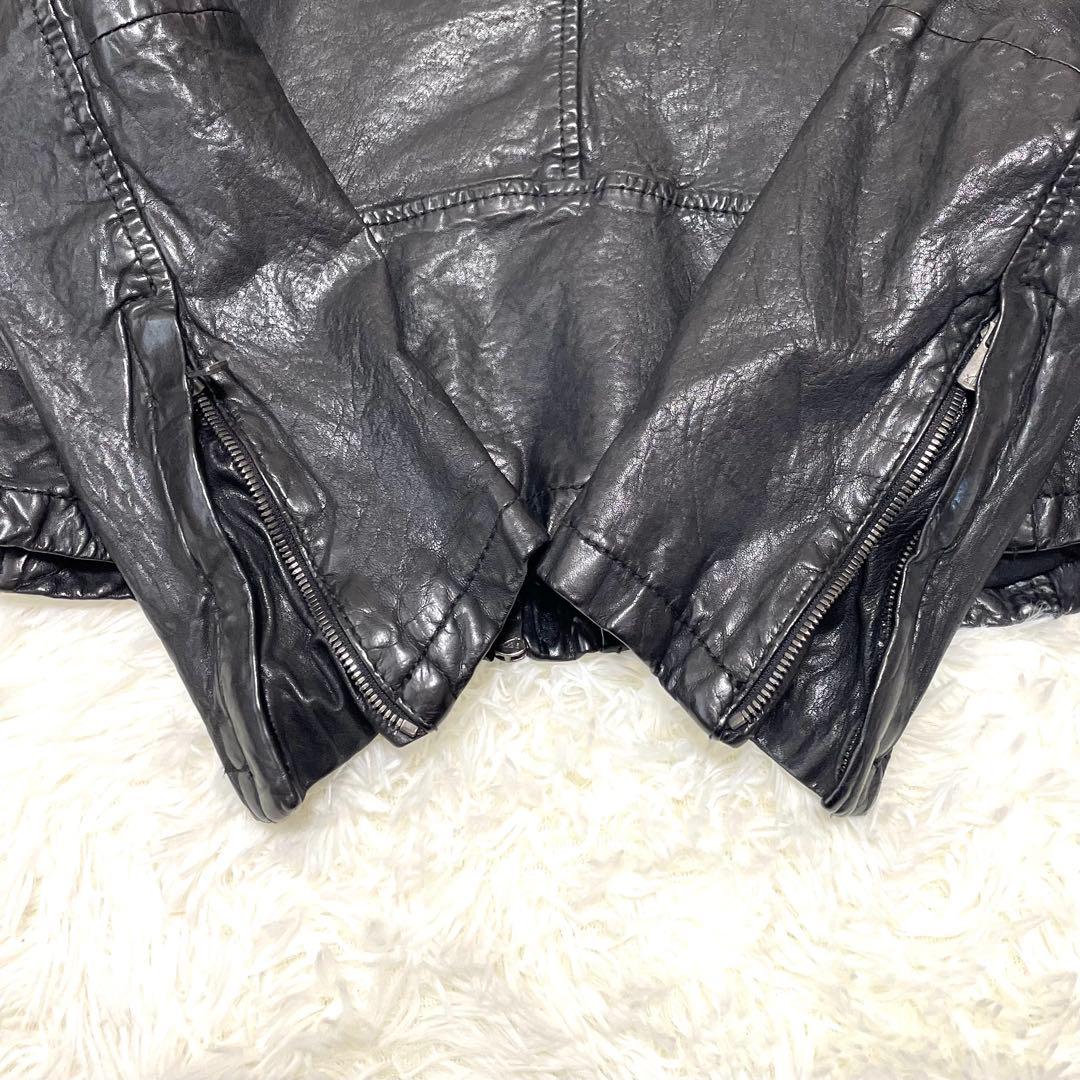 【美品】 Cathy Jane シュリンク加工羊革 レザージャケット 黒 1 S