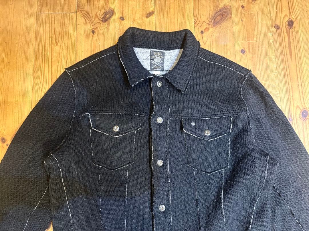DIESEL ディーゼル　ニット生地　デニムジャケット調　ブラックジャケット