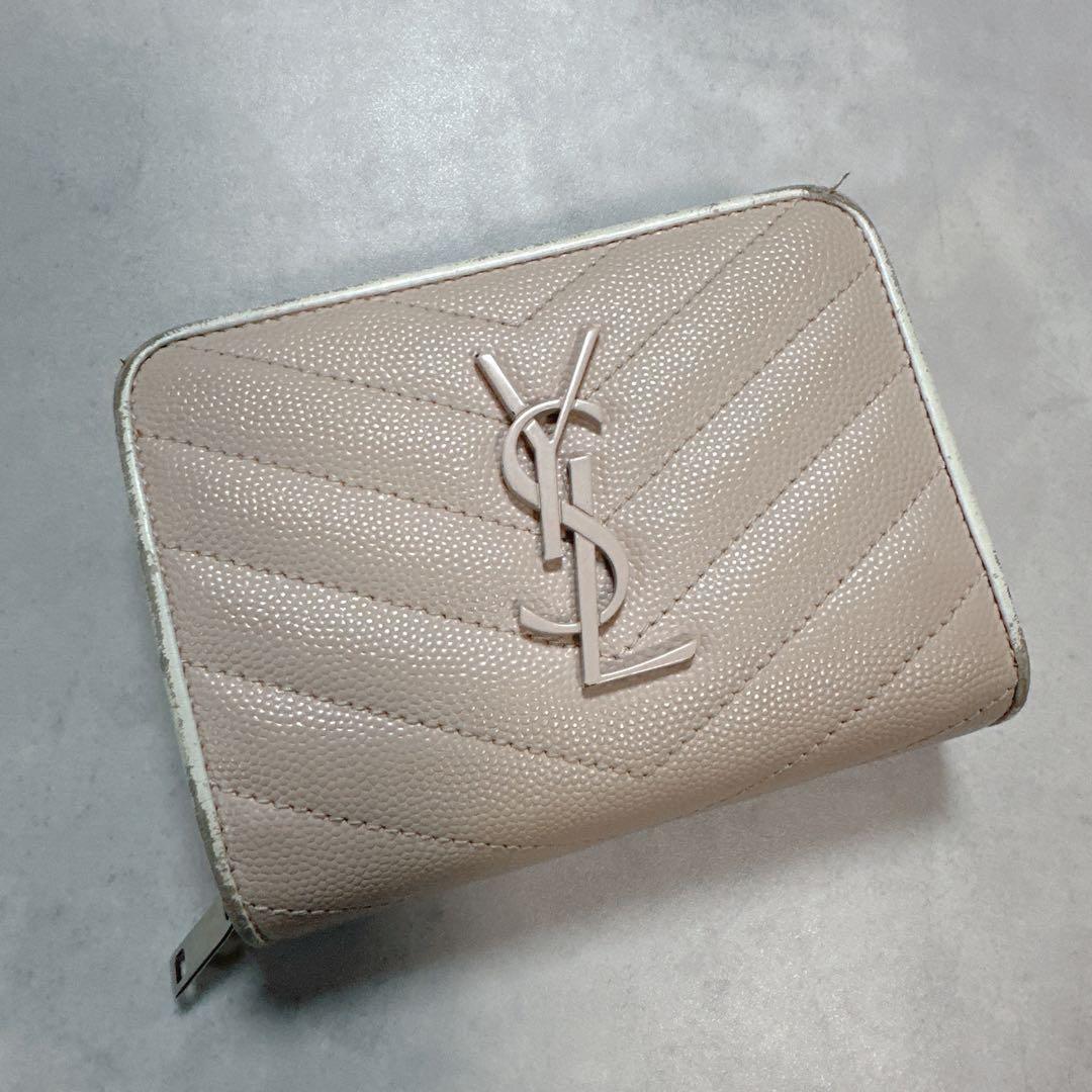 SAINT LAURENT サンローラン キルティングYSL金具 財布 ベージュ