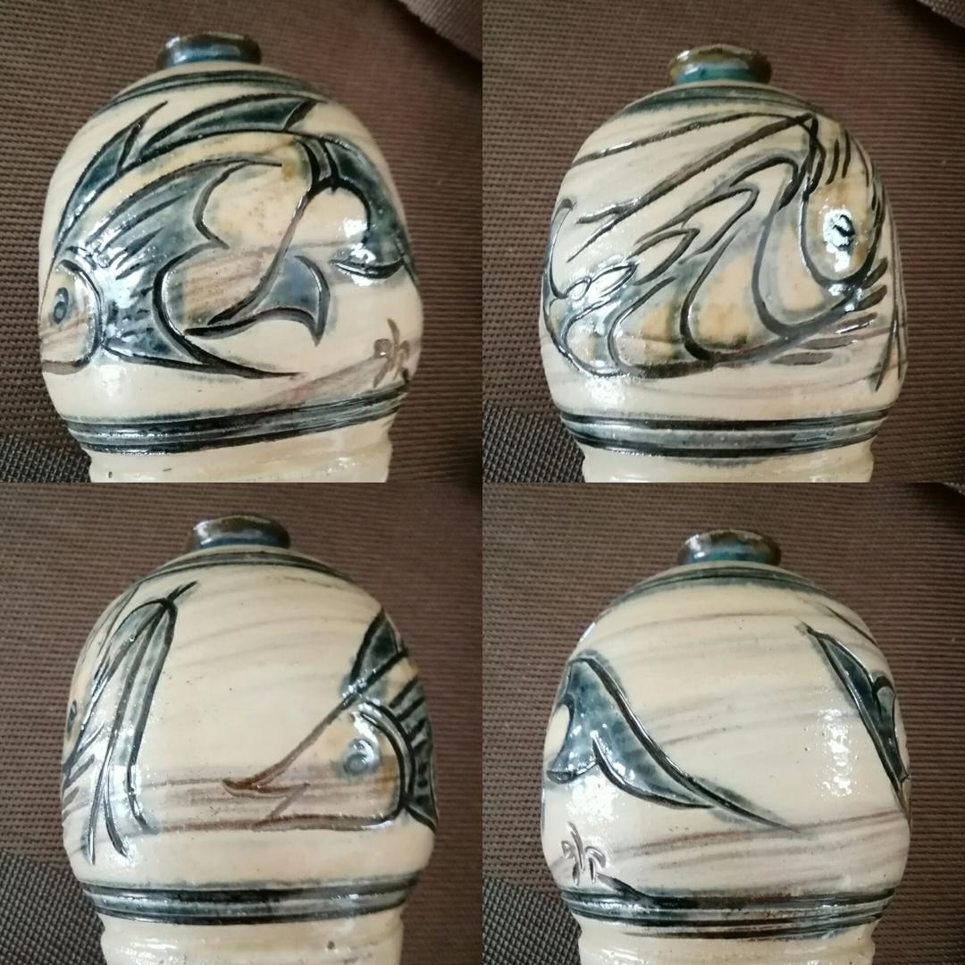 人間国宝 金城次郎 魚紋徳利 沖縄 共箱付き