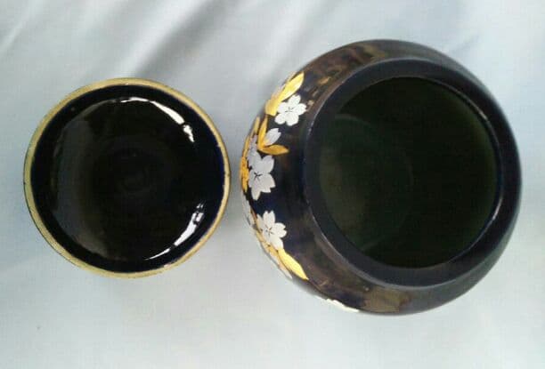 瑠璃釉 金彩桜文お骨壺（５寸）特価