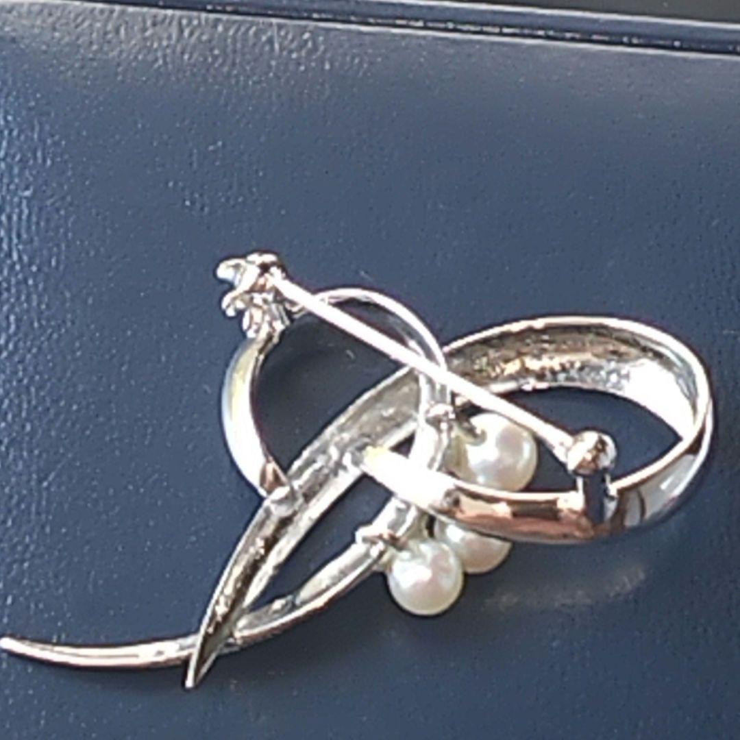 TASAKI 田崎真珠3珠　 アコヤ本真珠 ブローチ　SILVER