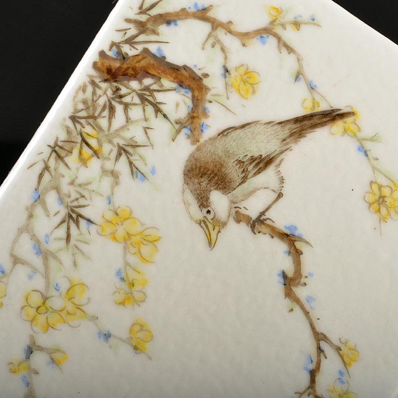 中国　粉彩　漢詩花鳥文　香炉　C　6650