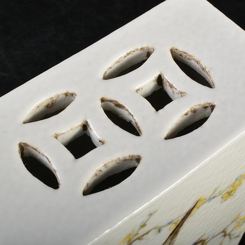 中国　粉彩　漢詩花鳥文　香炉　C　6650