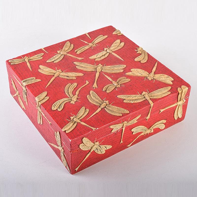 中国　彩色玉石彫刻　蜻蛉彫　四方箱　D　R8492