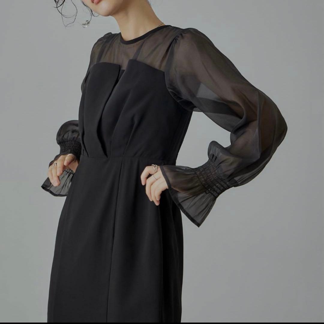 nianaビスチェ風　ボリュームスリーブシフォンドレス　結婚式　お呼ばれ